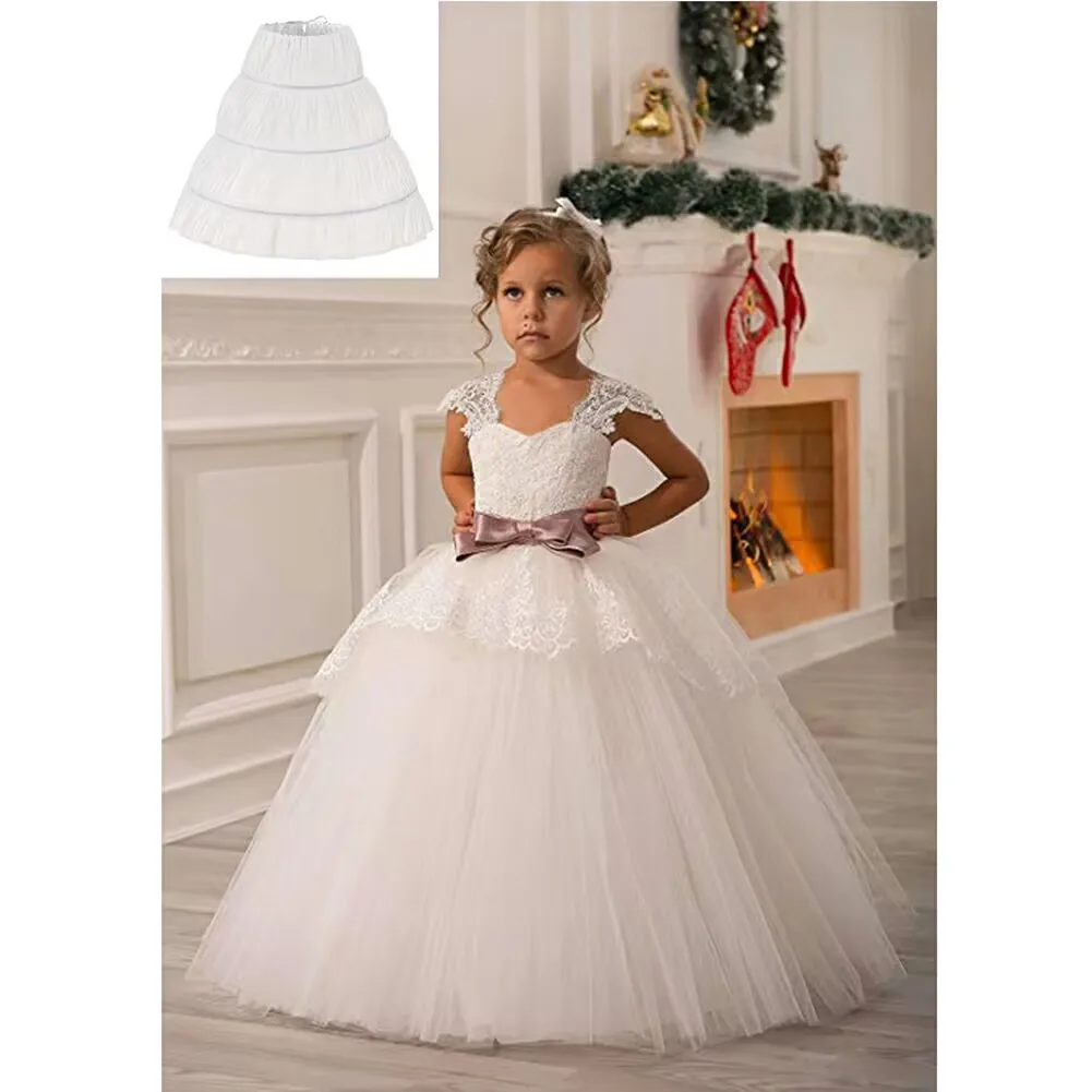White Children kids Petticoat A-Line 3 Hoops One Layer Kids Crinoline Lace Trim Flower Girl Dress Underskirt Elastic Waist image 4