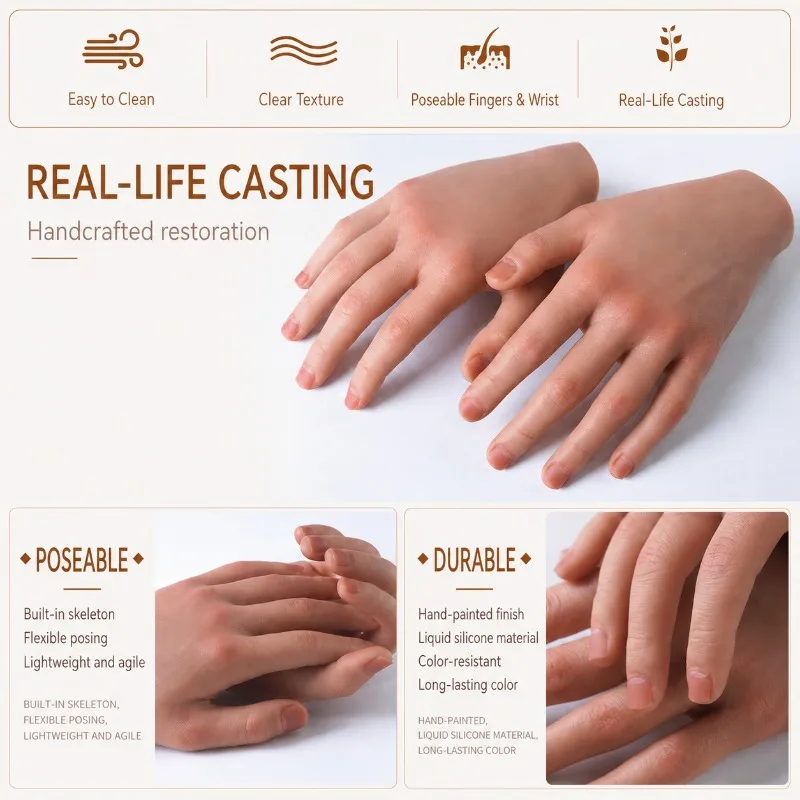 

Fake Male Silicone Hand Model Simulated Skin Texture Realistic American Supermodel Nail Manicure Painting Sketch Props Display