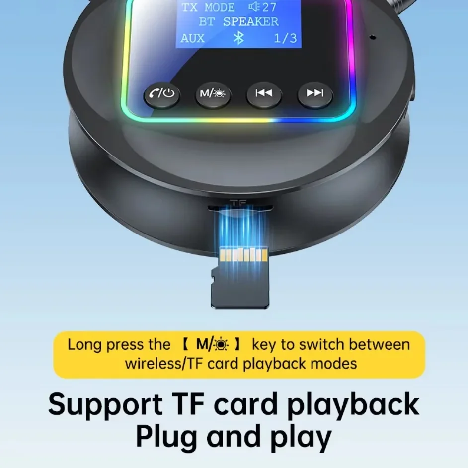 Portable Bluetooth 5.4 Transmitter Receiver 2 in 1 Wireless Audio Adapter RGB Light LCD Screen AUX RCA for TV Car Home Speaker