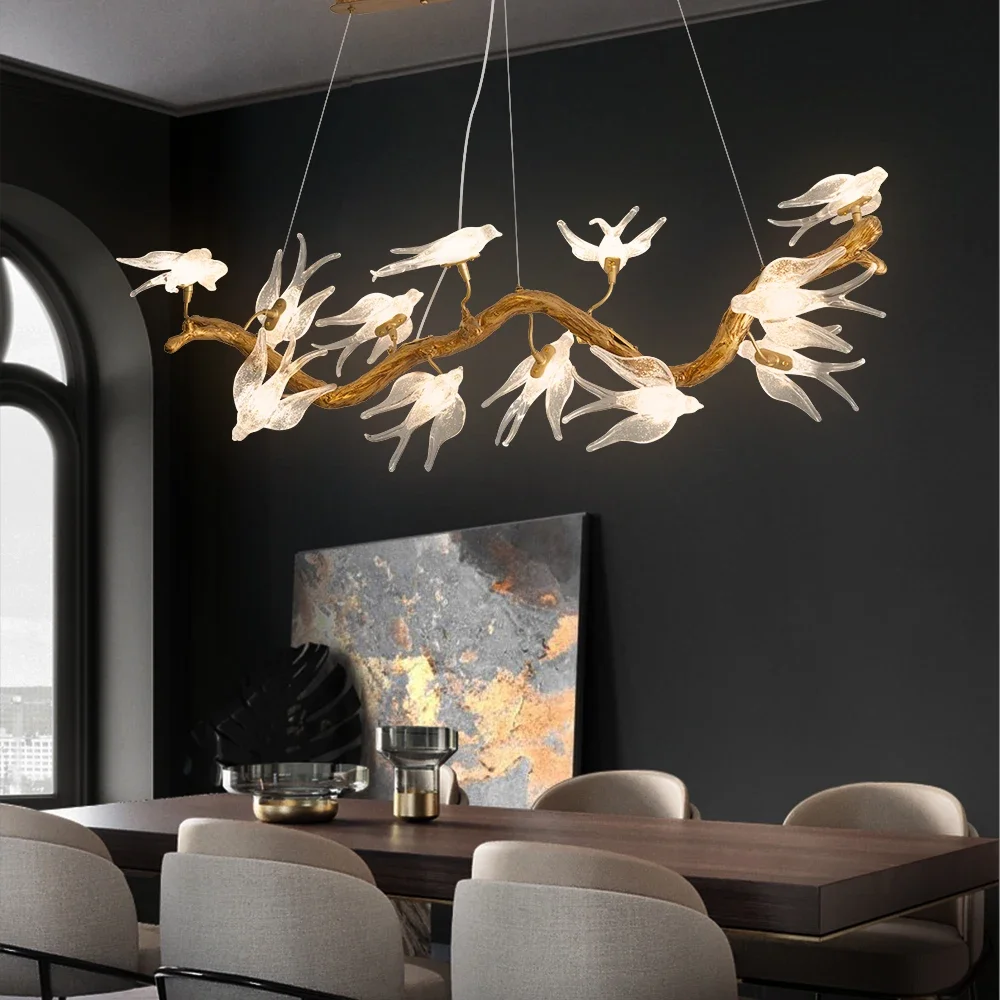 Artpad Designer Glass Bird Song Crystal Chandelier Luxury Retro Living Dining Room Decoration Hanging Branching Chandelier