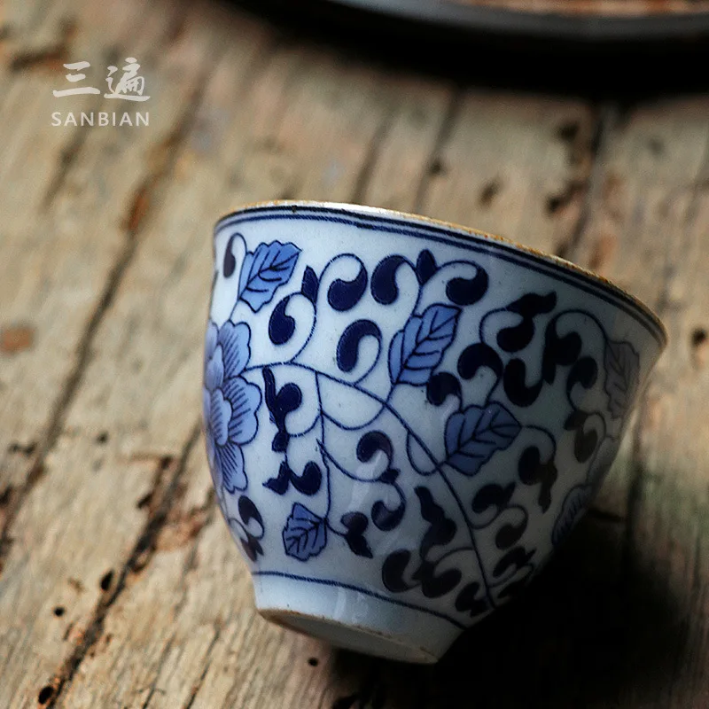 

★★Three Times Jingdezhen Blue and White Porcelain Tea Cup Single Cup Small Ceramic Household Single Kung Fu Tea Cup Master Cup