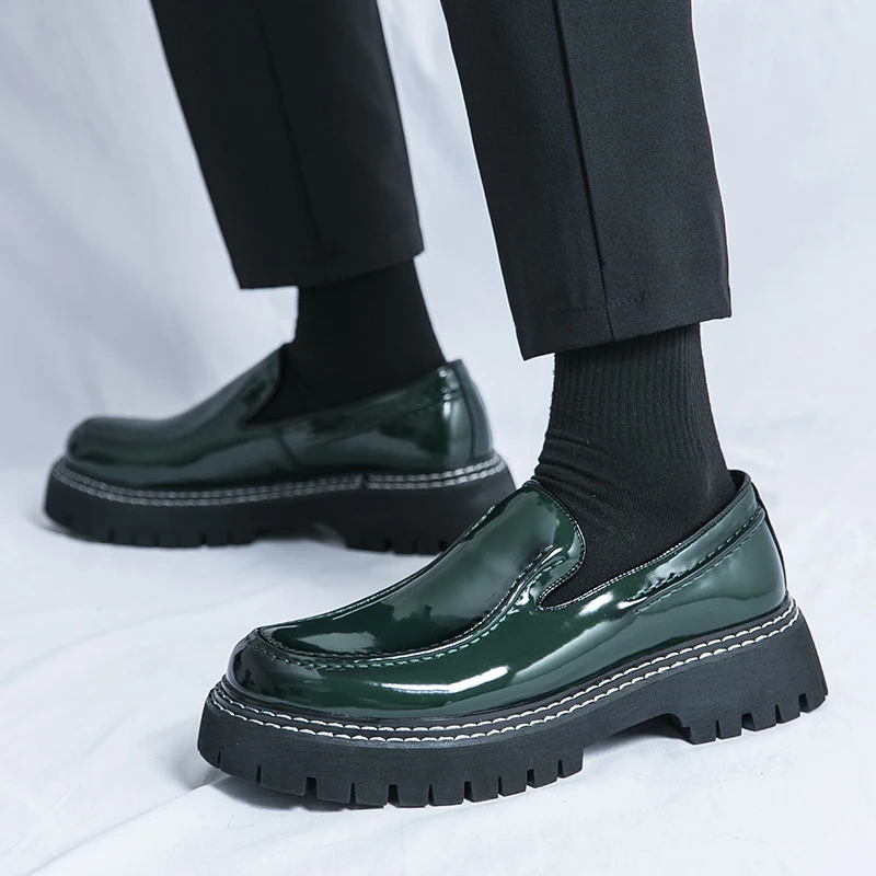 STRONGSHEN Italian Patent Leather Men Dress Shoes Luxury Brand Handmade Fashion Platform Elegant Leather Wedding Oxfords Shoes