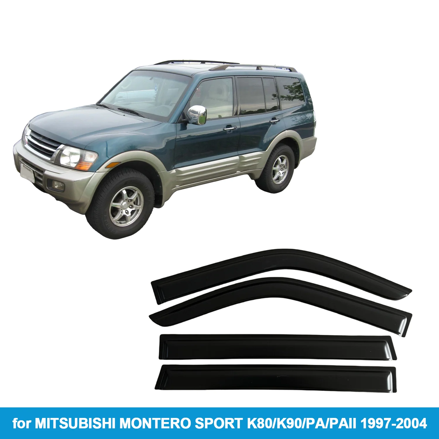 

Window Visor for MITSUBISHI MONTERO SPORT K80/K90/PA/PAII 1997-2004 Rain Guard Side Vent Deflector Weathershield Outside-Mount