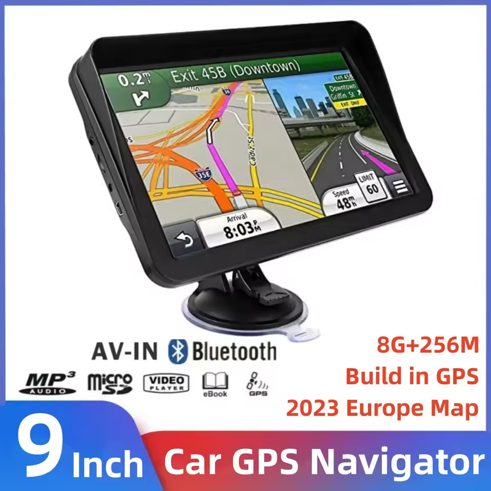Car GPS Navigation 9 Inch Touch Screen GPS Navigator Truck Sunshade Sat Nav 256M+8G 2023 Europe Map GPS Navigators
