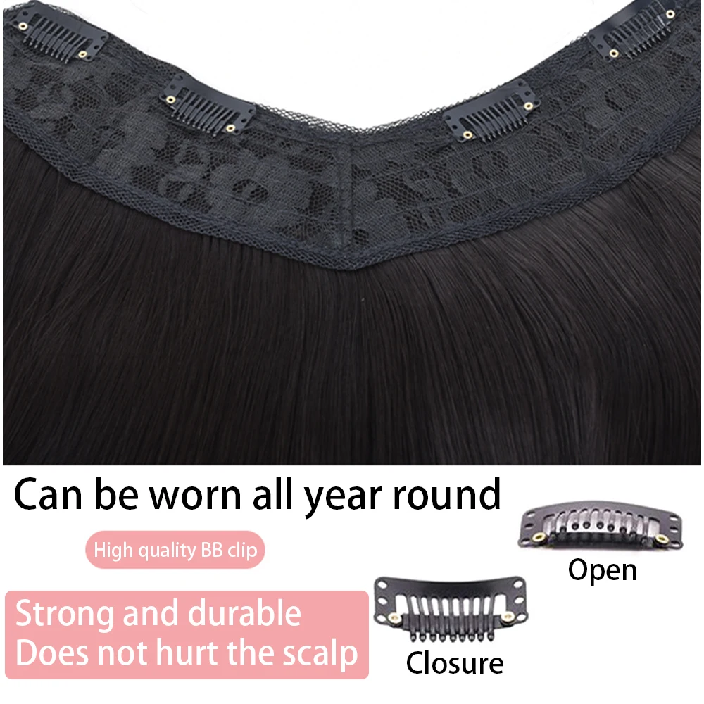 One-pieces Clip Wig Invisible Synthetic Hair Extensions u-type Short Straight Extension Women Hairpieces Half Wig Female