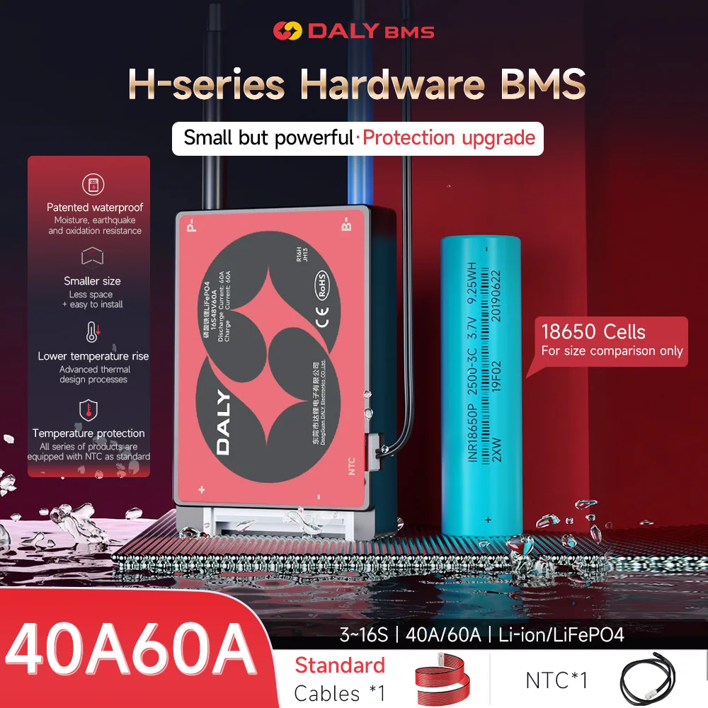 DALY 40A 60A Li-ion 7S 24V 10S 36V 13S 48V LIFEPO4 4S 8S Battery with Balance Low High Temperature Cut Off Protection