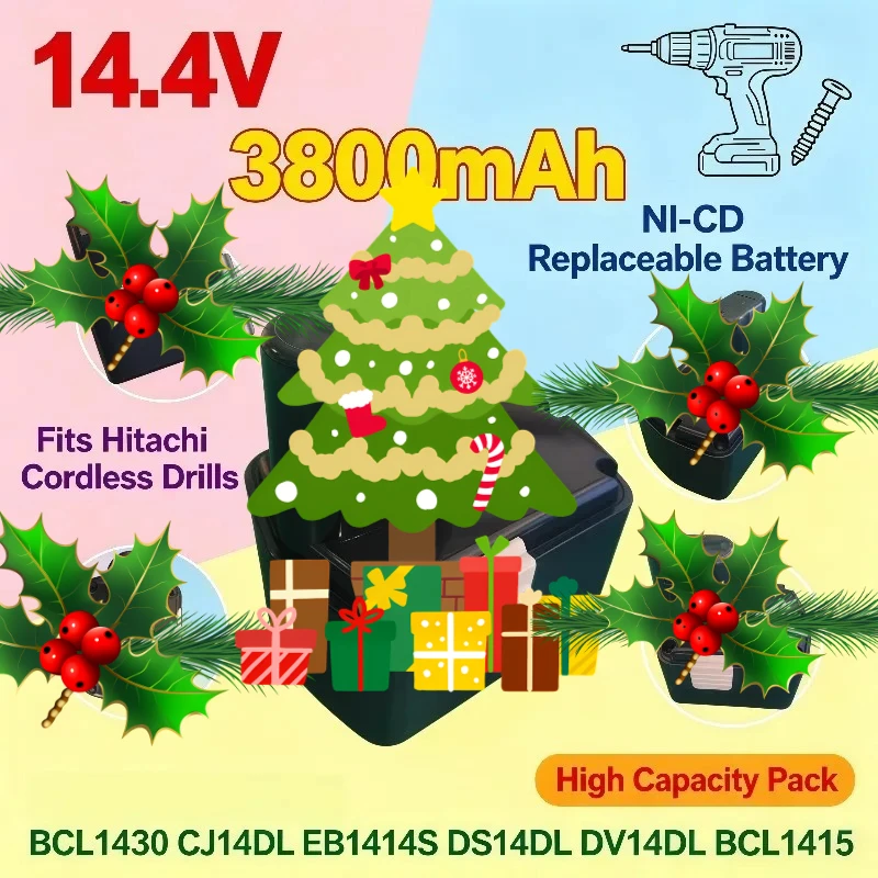 14.4V NI‑MH 3800mAh Replacement Power Tool Battery For Hitachi BCL1430 CJ14DL EB1414S DS14DL DV14DL BCL1415 Cordless Drill