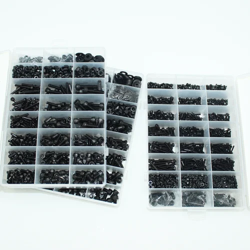 Imagen 2 del producto 2500 tornillos de cabeza redonda hexagonal de acero negro M2 M2.5 M3 M4 M5 M6 grado 12,9 DIN912 pernos Allen tuercas Kit surtido de arandelas