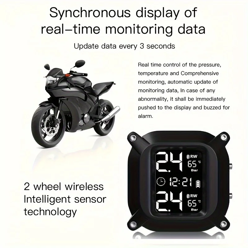 Motorcycle Tire Pressure Monitoring System with 2 External Sensors, LCD Wireless Motorcycle Tire Pressure Monitoring System image 4