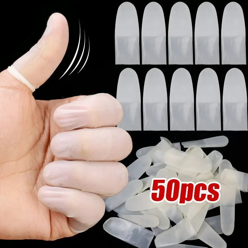 50Pcs Transparent Frosting Disposable Finger Cover Dustless Non-slip Latex Cover Anti-static Workplace Fingertips Protector