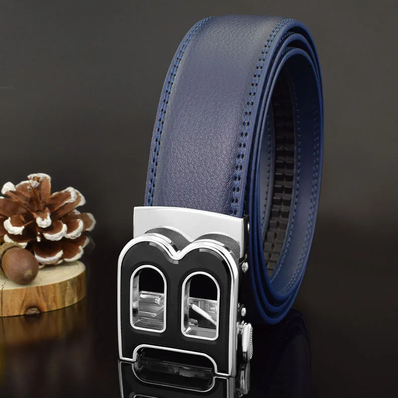 3.5cm High-quality Men\'s Belt Business Casual B Automatic Buckle Leather Two-layer Cowhide All-match Suit Belt for Men
