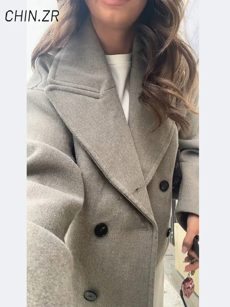 Elegant Women’s Short Woolen Coats Loose Lapel Double Breasted Full Sleeve Female Jacket 2026 Autumn Lady Solid Warm Outwear 2 Elegant Women's Short Woolen Coats Loose Lapel Double Breasted Full Sleeve Female Jacket 2026 Autumn Lady Solid Warm Outwear 2