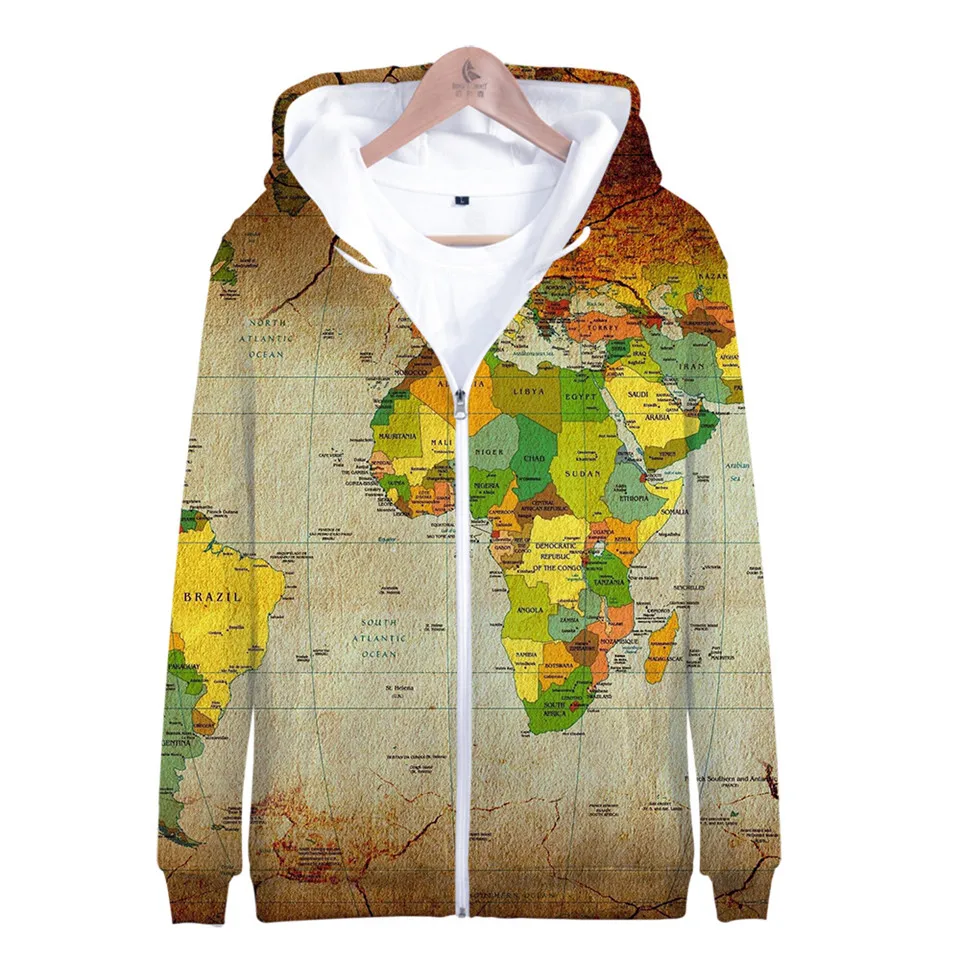 

2026 World Atlas 3d Print Hoodie Sport Fashion Hip Hop Men Women Zipper Hoodies Jackets Long Sleeve Harajuku Hooded Sweatshirts