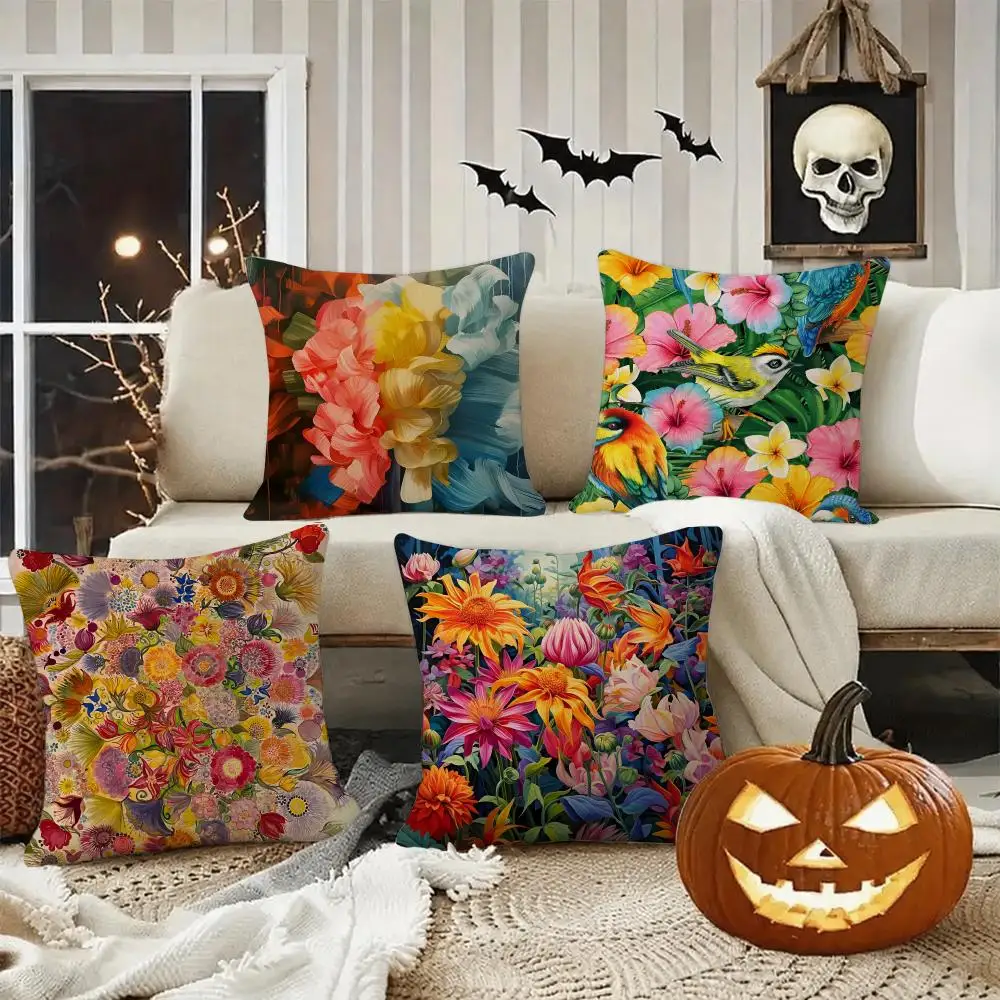 Stunning Colorful Floral Cushion Cover Halloween decoration trick or treat cushion cover, ghost, pumpkin head, bat decoration
