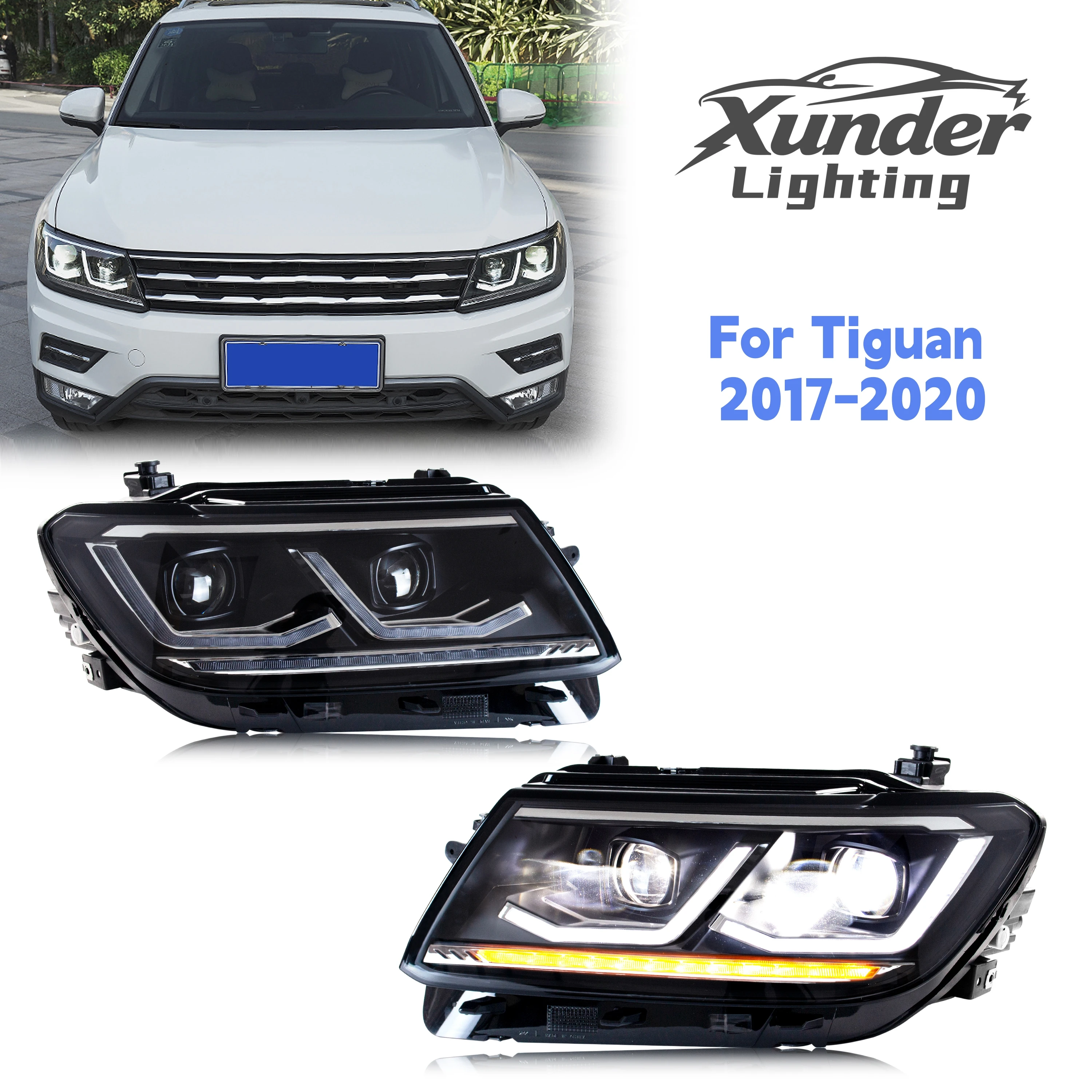Voll-LED-Scheinwerfer für Volkswagen VW Tiguan 2017-2020 Gen 2 Facelift Projektor DRL Paar Start-Animation Sequentieller Blinker Frontleuchten-Baugruppe