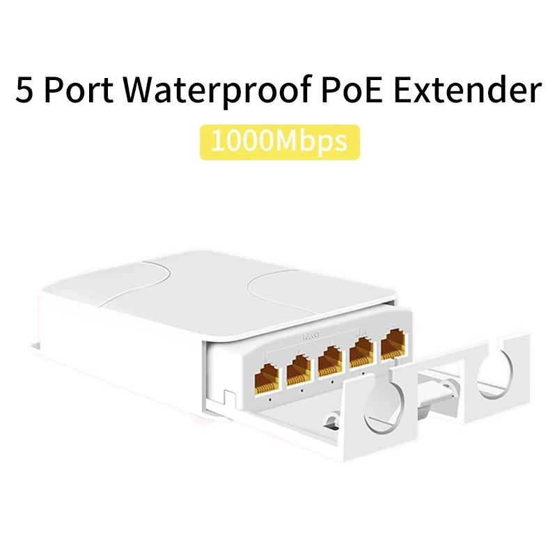 5-poorts waterdichte POE-extender 4-poorts repeater 100/1000 Mbps buitennetwerk IP55 VLAN 44-57V voor POE-camera Wierless AP