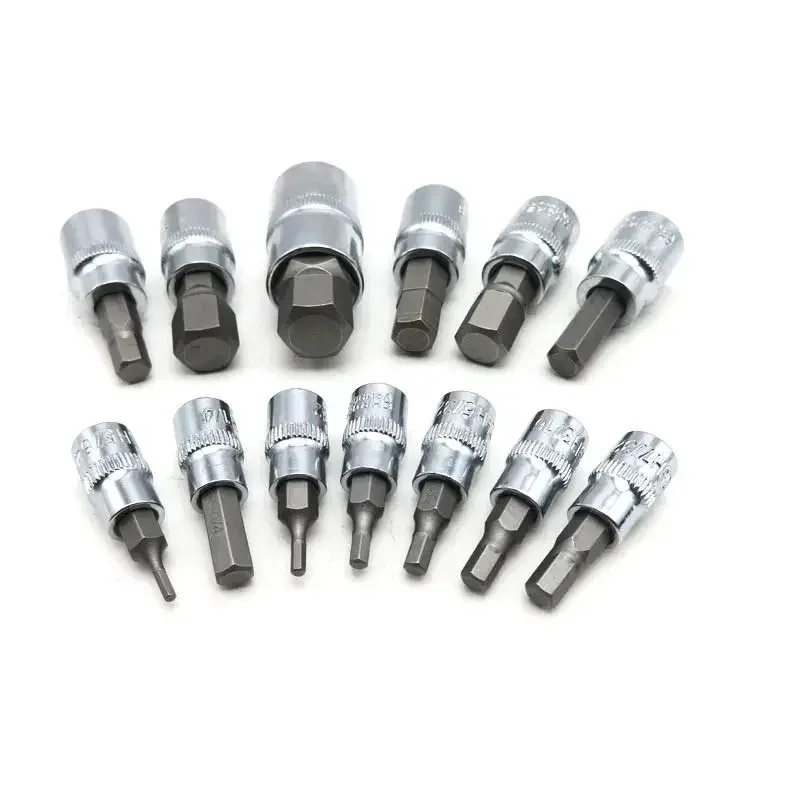 車の修理ツール高硬度 13pc 機械修理バナジウム鋼 1/4 ''3/8 と 1/2 ''ドライブインチサイズ六角ビットソケットナットセット
