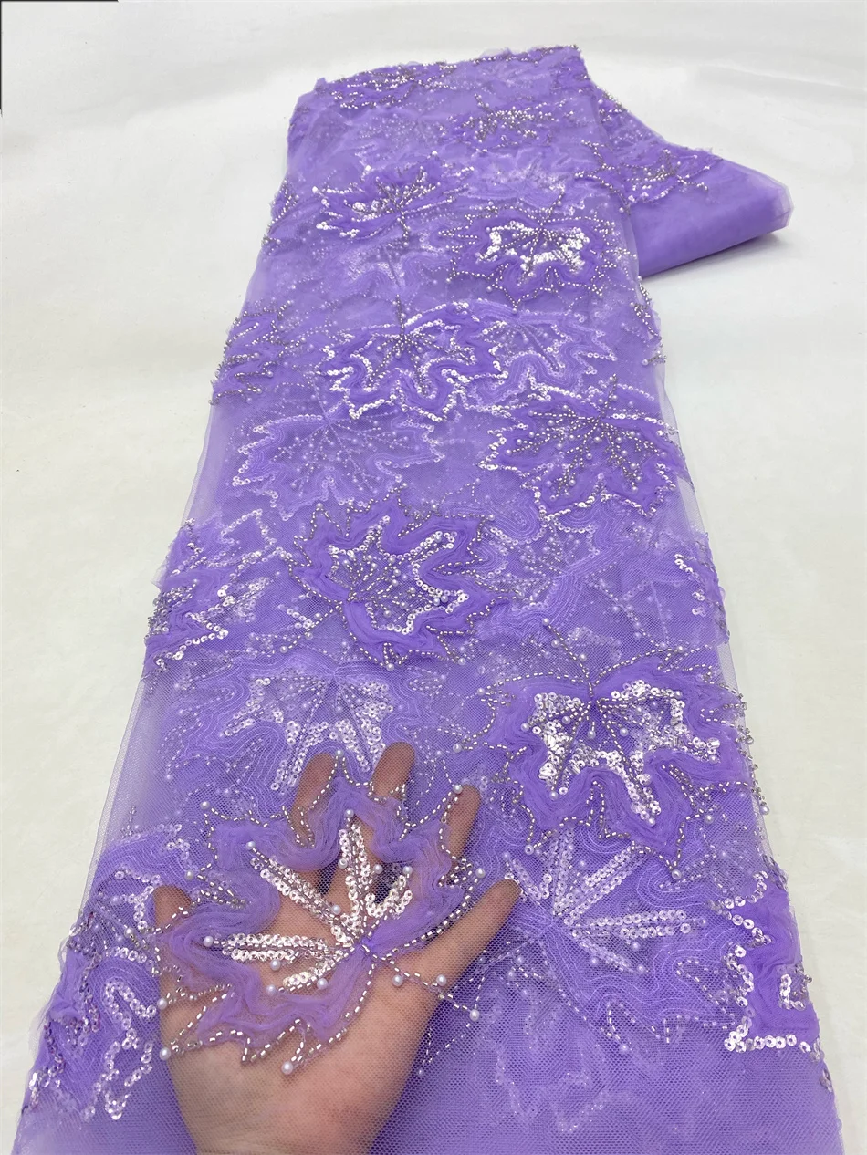 

Африканская кружевная ткань с блестками, высокое качество, 2024, тяжелый бисер, вышивка, французский тюль, кружево, нигерийское свадебное платье HXZ6134