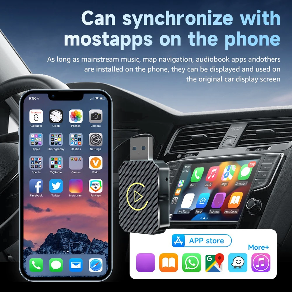 USB Car Dongle Plug&Play Wireless Carplay Android Auto Adapter 2 in 1 Mini Box BT WiFi for OEM Wired CarPlay/Andriod Auto Cars