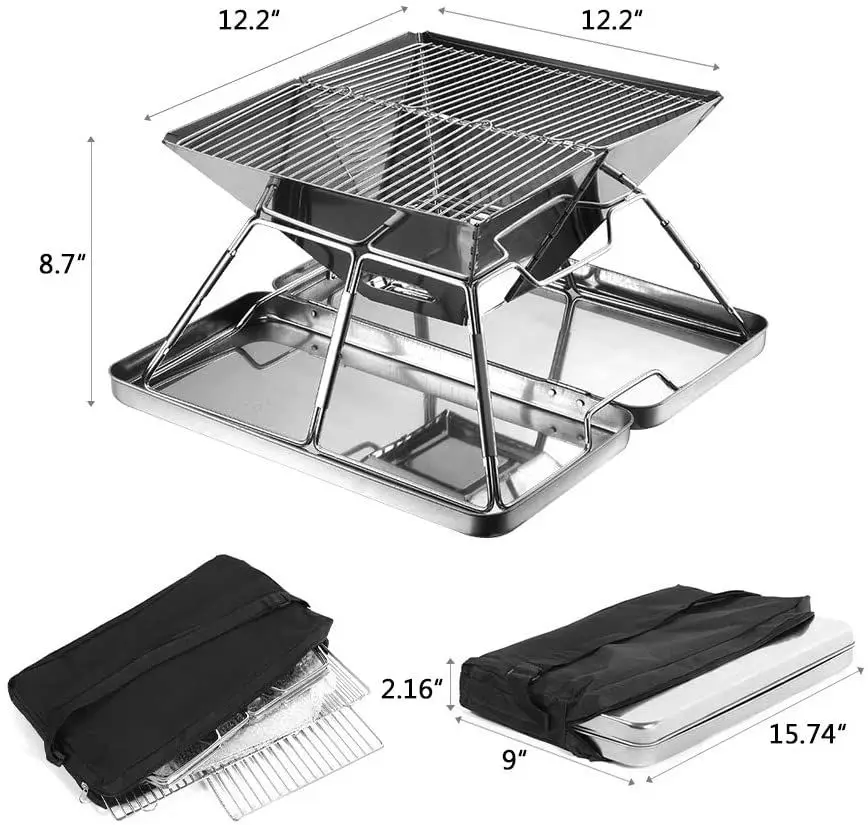 Portable BBQ Grill Stove Charcoal Camping Barbecue Tool Folding Camp Picnic Grilling Shelf Rack Stand for Outdoor Hiking Kitchen