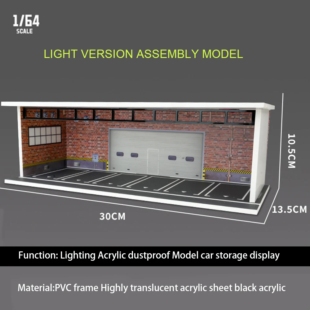 1:64 Car Garage Diorama Model Assemble LED Lighting Vehicle Parking Lot Miniatures Backdrop Display Scene Toy Collection Gifts