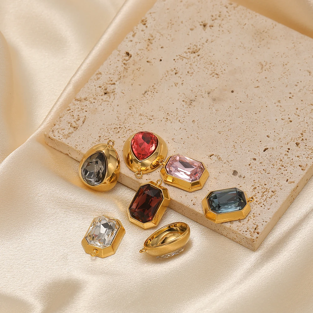 3 Stück Edelstahl-Rechteck-Oval-Zirkon-Anhänger für DIY-Schmuck, Halsketten-Anhänger, Armbänder, Ohrringe und Accessoires für Mädchen – Detail 1