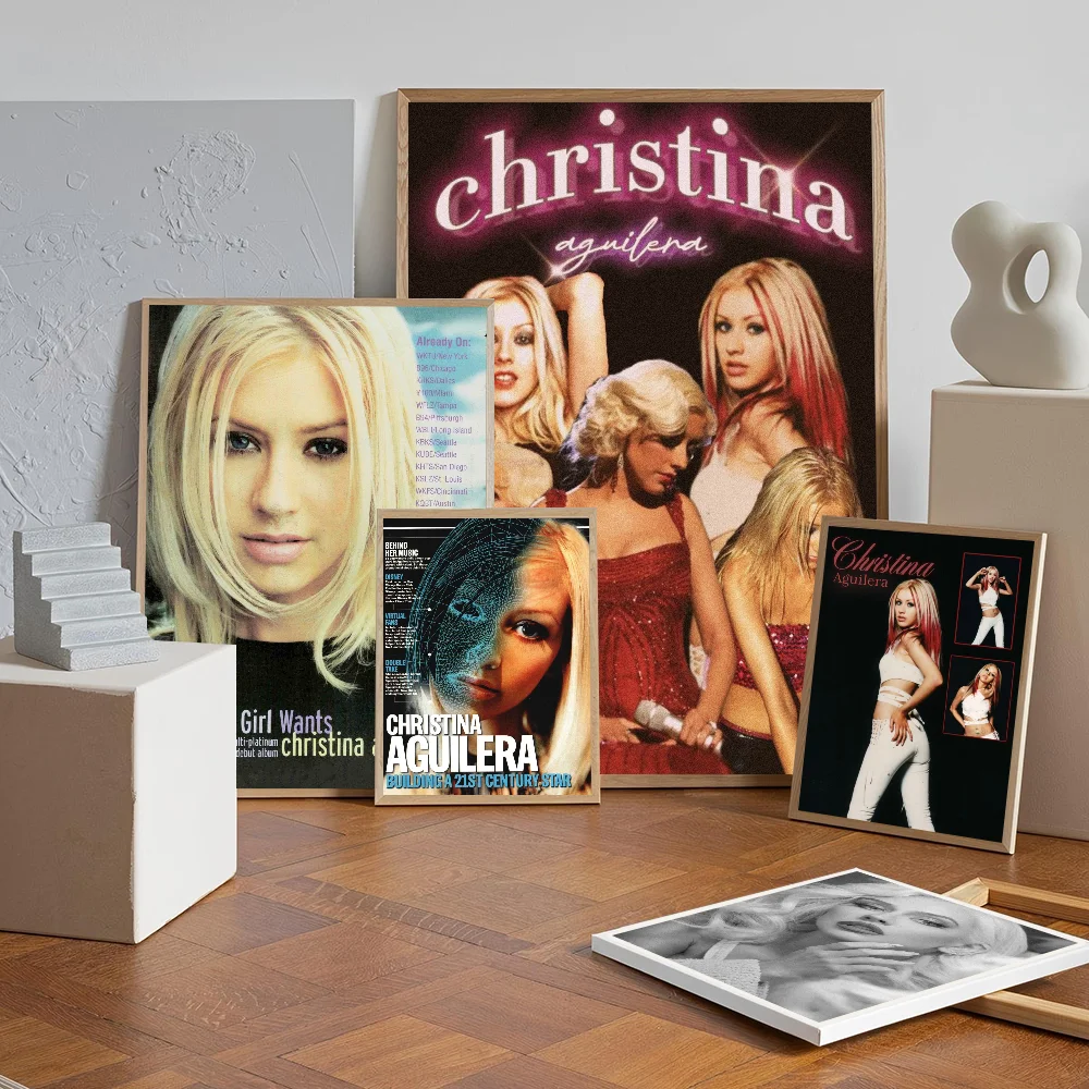 Póster de cantante Christina Aguilera, arte autoadhesivo, pegatina de papel impermeable, decoración de pared de habitación, cafetería, Bar, 1 ud.