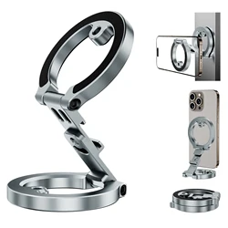 MG-02 Dual-Side Magnetic Phone Holder Foldable Magsafe Magnet Phone Mount with Ring for iPhone Android 1/4