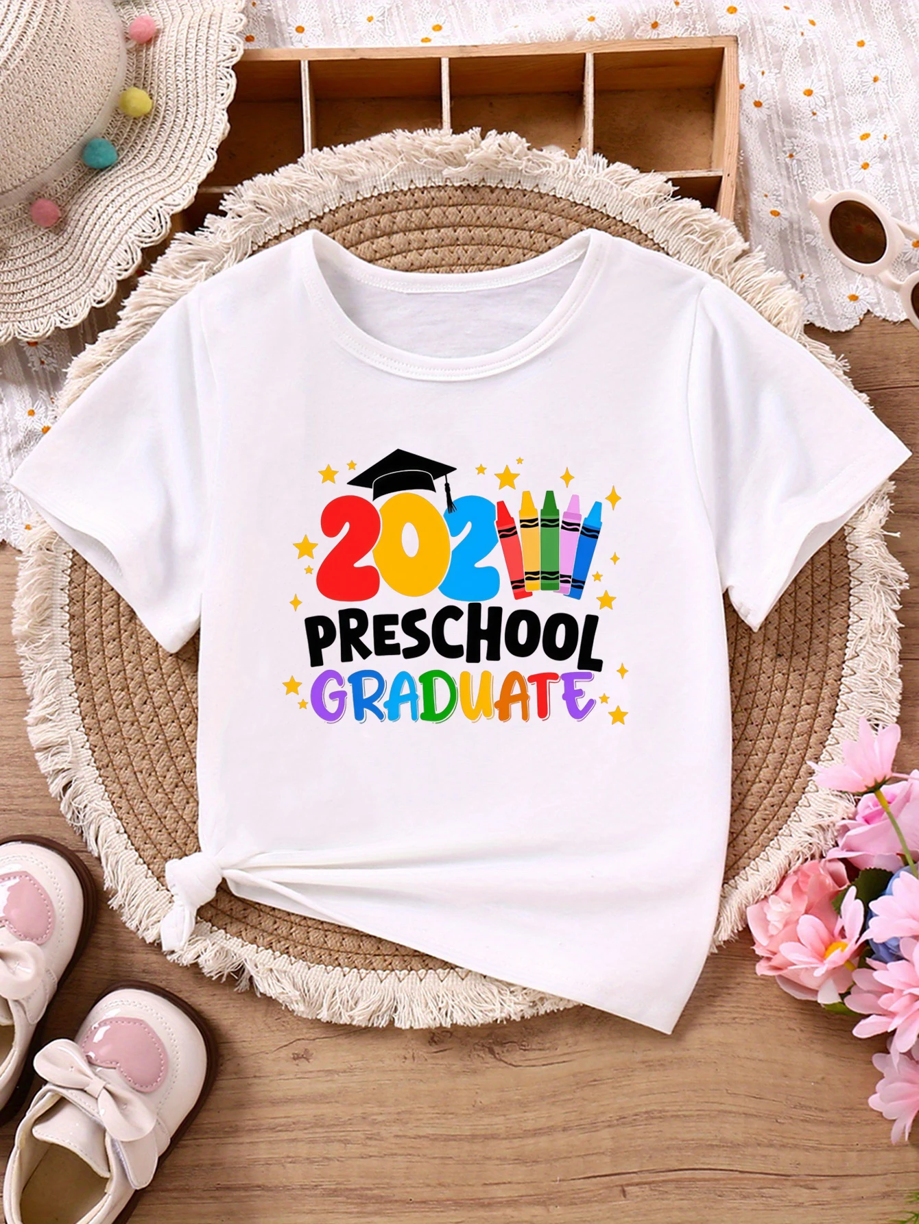 2026 Preschool Graduate Crayon Printed T Shirt Girls/Boys Funny Kids Clothes Summer Short Sleeve T-Shirt