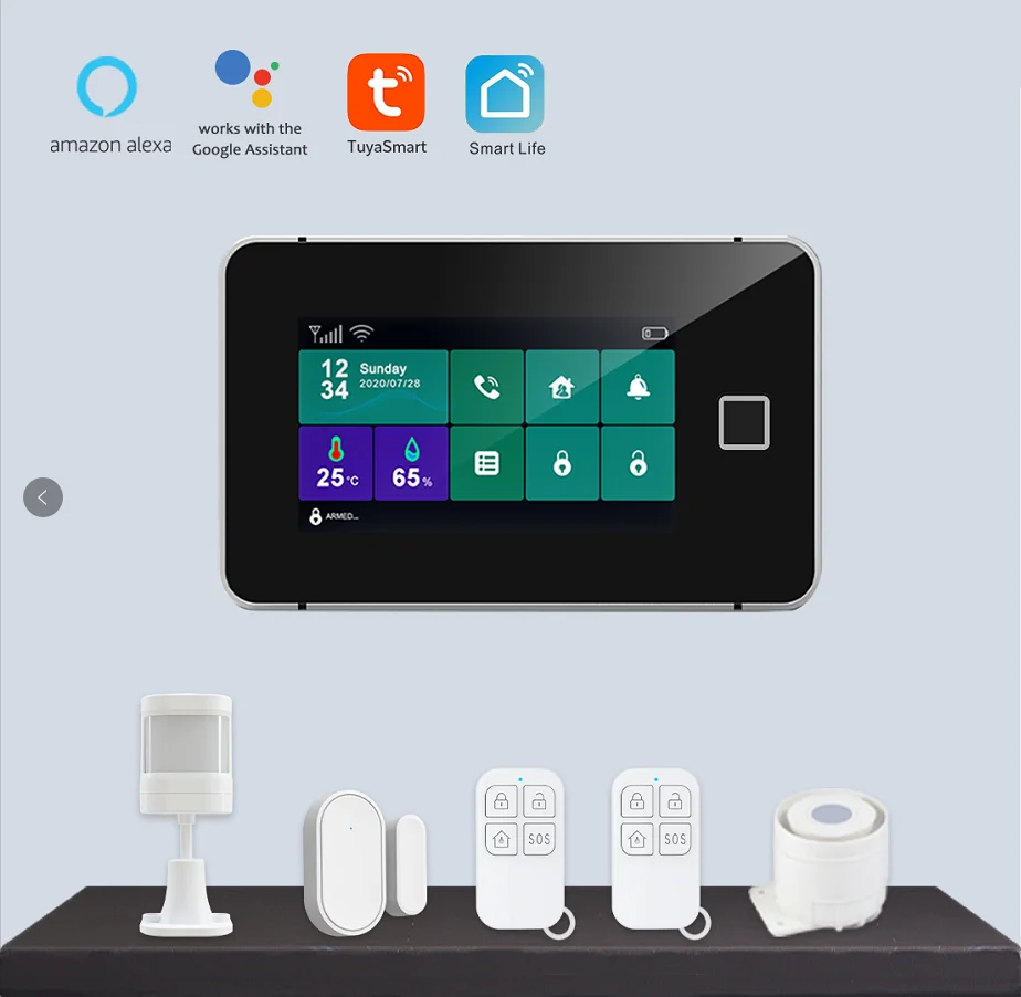 4.3Inch IPS Screen GSM/4G WIFI Home Security Alarm System Tuya APP PIR Detector Door Contact Sensor