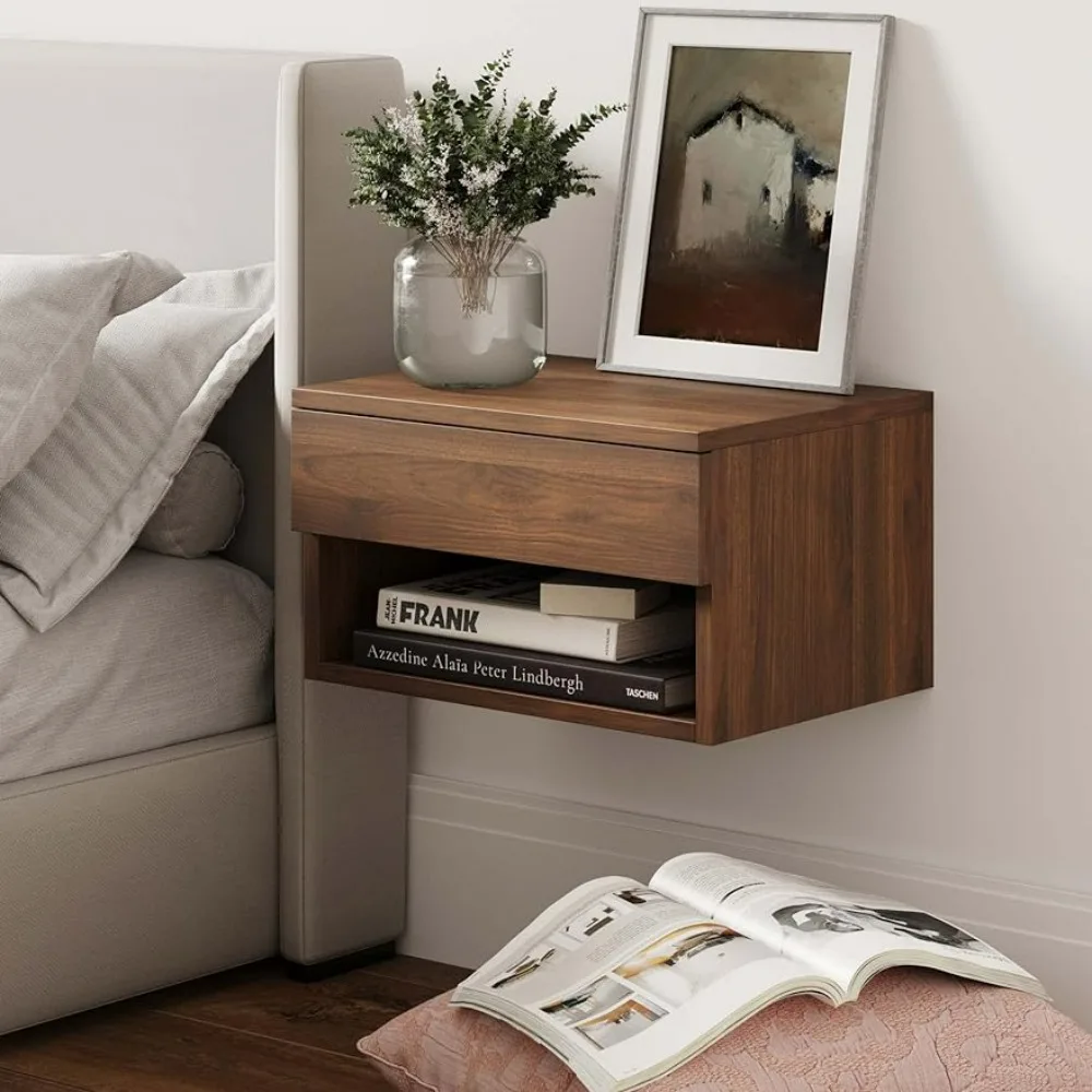 

Modern Floating Bedside Nightstand With Drawer Bed Side Table 1 Brown Walnut Freight Free Home Furniture Storage Locker Tables