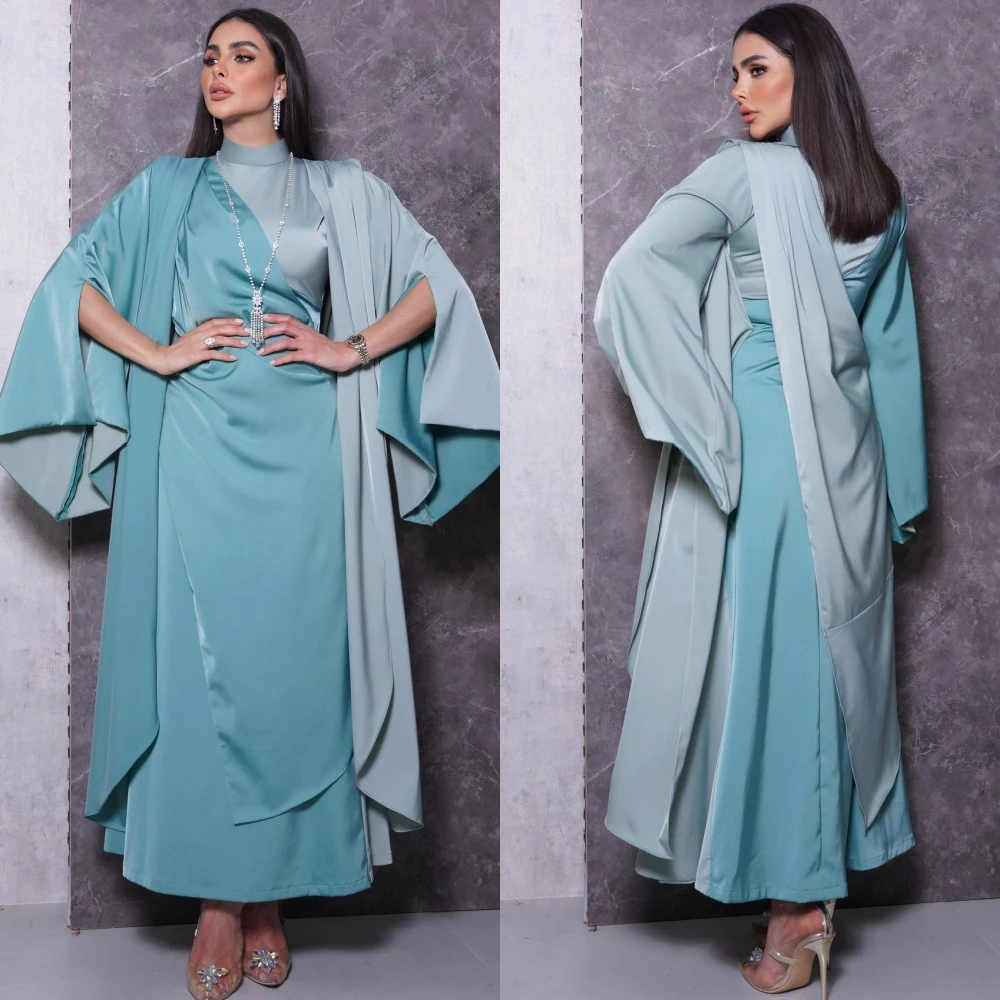 Gaun Prom Arab Saudi Jersey malam terbungkus pesta pernikahan A-line kerah tinggi Bespoke gaun acara gaun Midi