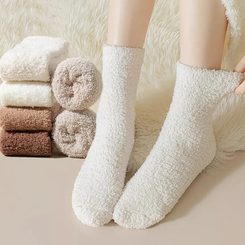 

Thermal Winter Socks Thick Warm Coral Velvet Lined Large Size Cozy Middle Tube Socks Floor Sleeping Wear Warm Socks