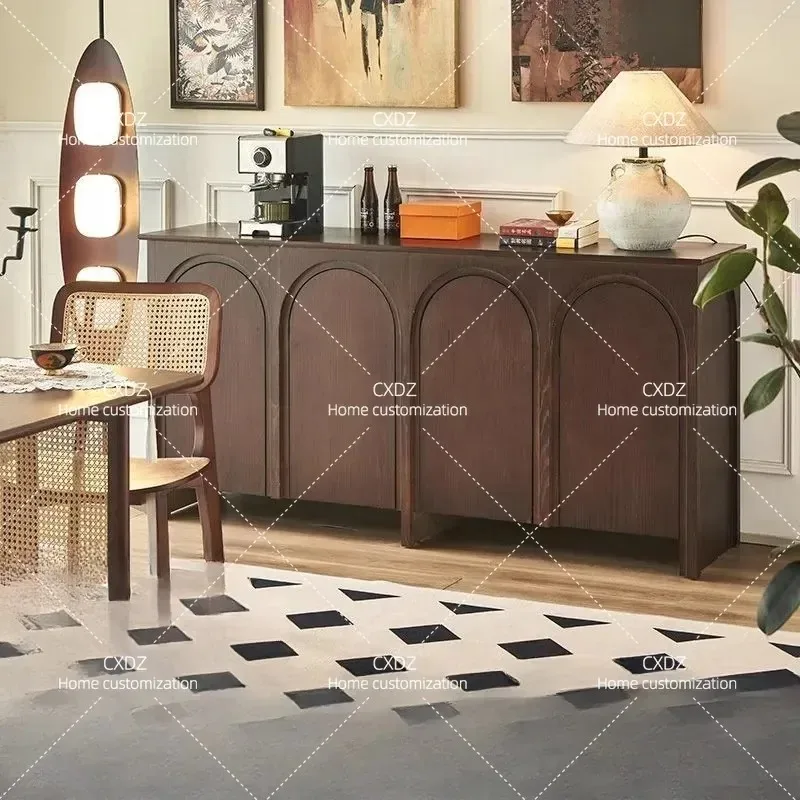 Medieval Arched Door Solid Wood Dining Side Cabinet Retro Wall Tea Cabinet Entrance Storage Chest for Living Room Home Decor