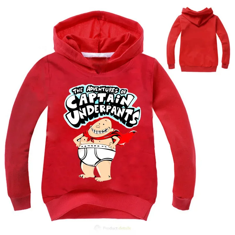 2-16Years Captain Underpants Hoodie Kids Sweatshirt Baby Boy Clothes Children Hooded Sweater for Toddler Girls Long Sleeve Coats