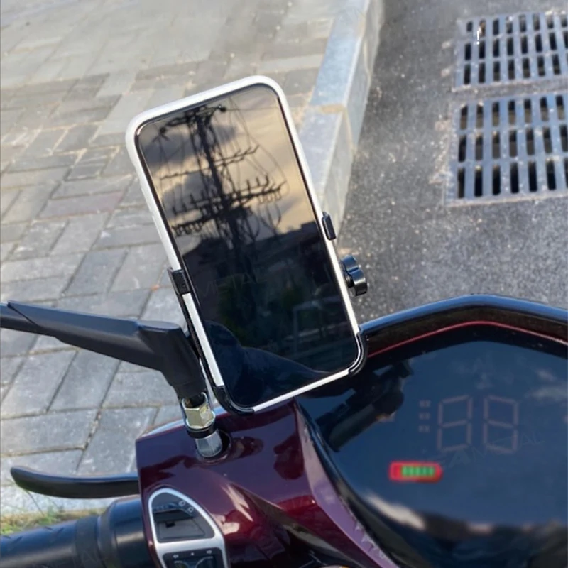 حامل هاتف عاكس للرؤية الخلفية للدراجات النارية ، حامل الهاتف المحمول ، مرآة الرؤية الخلفية للدراجة الكهربائية ، دعم هاتف قابل للتدوير
