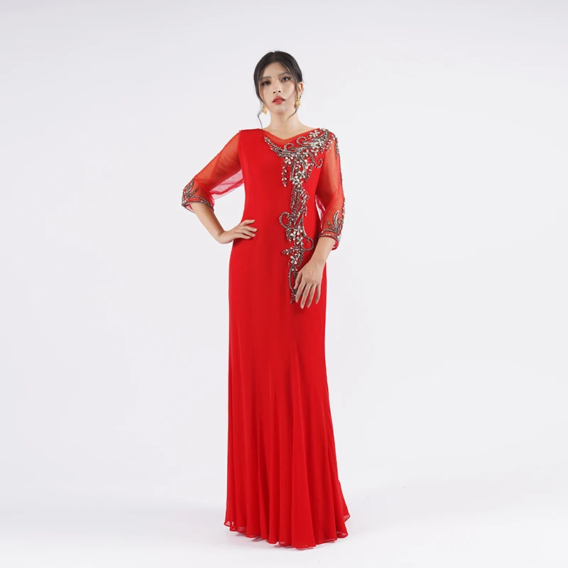 2024 Custom Mom Red Dress For Wedding Events Elegant Mermaid Gown With Handmade Beaded Plus Size For Formal Occasion MM107