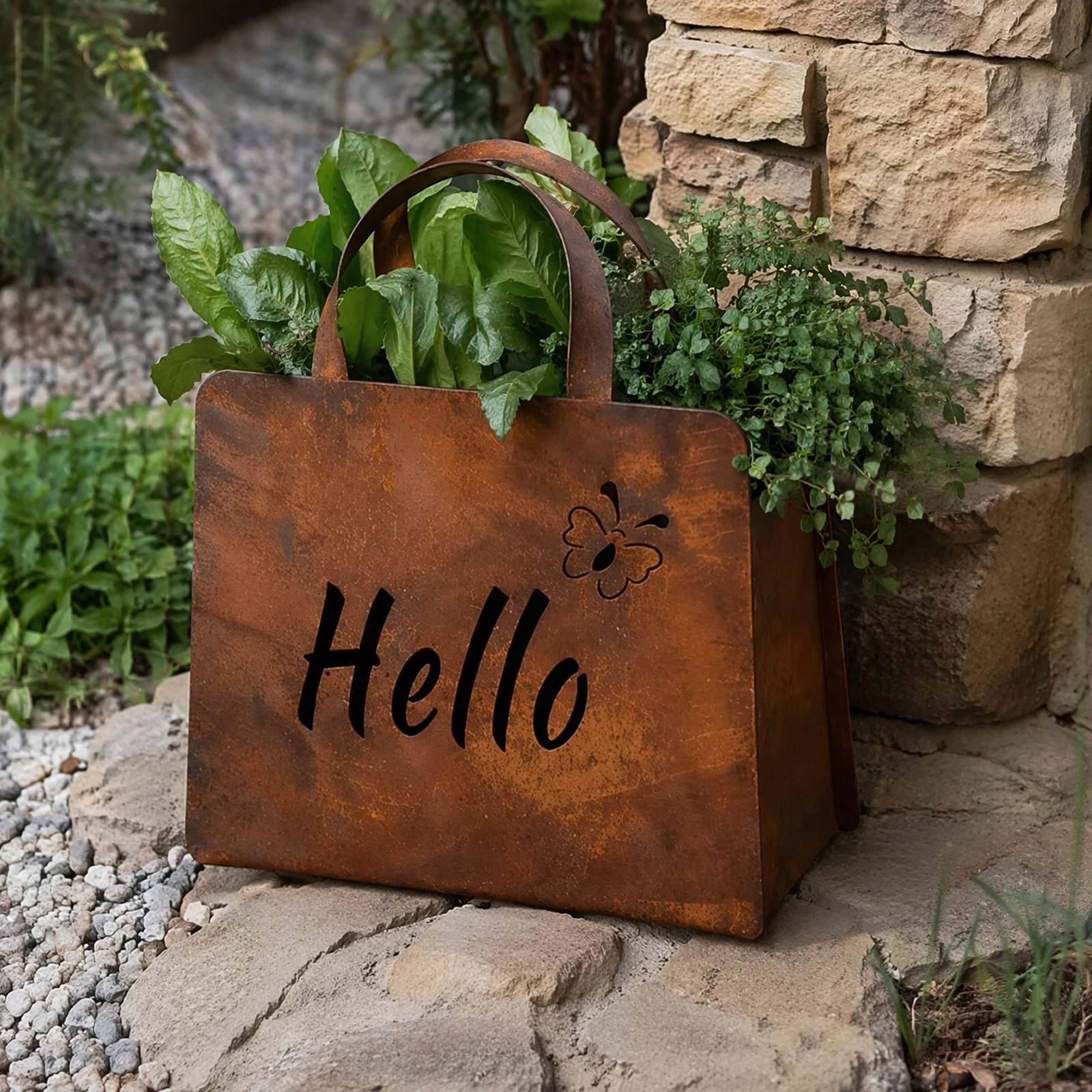 Metal Purse Planter Rustic Metal Handbag Planter Decor Welcome Planter for Front Porch for Wedding Home Garden Patio Lawn