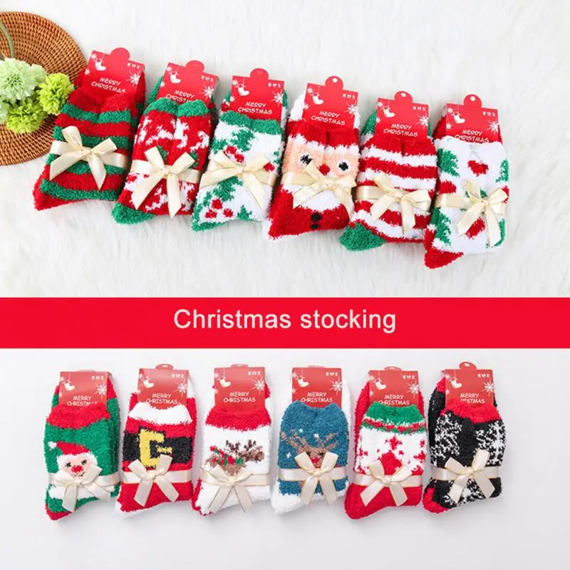 1 Pair Christmas Socks Thickening Women's Socks Winter Warm Cartoon Coral Velvet Socks Gift New Year Christmas Stockings 2025