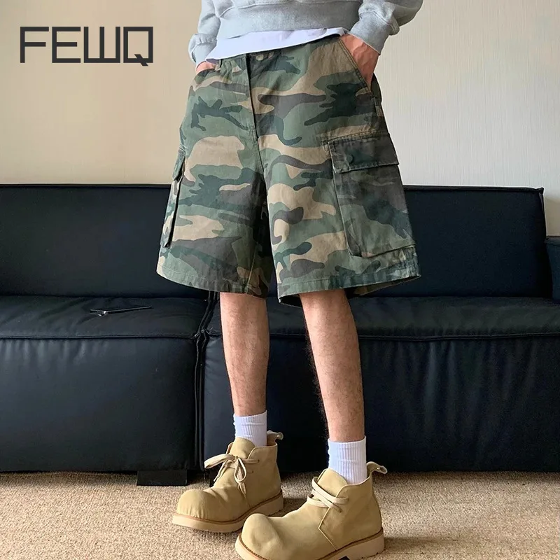 

FEWQ Summer Camouflage Men's Shorts American Washed Trendy Pockets Capris 2024 Contrast Color Male New Fashion 24E1077