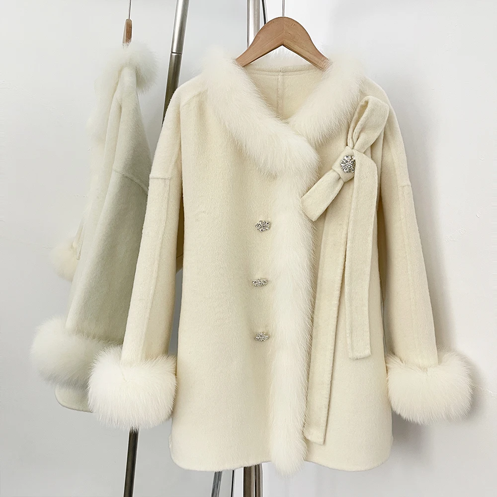 Elegant Woolen Coat Women's Autumn Jacket with Fur Long Coat Woman Winter Manteau Femme 2026 Wool Coat Woman Wool & Blends Coats