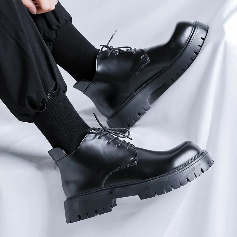 New Autumn Winter Luxury Black Men Ankle Boots Dress Leather Shoes Business Wedding Tooling Boots Outdoor Motorcycle Boots
