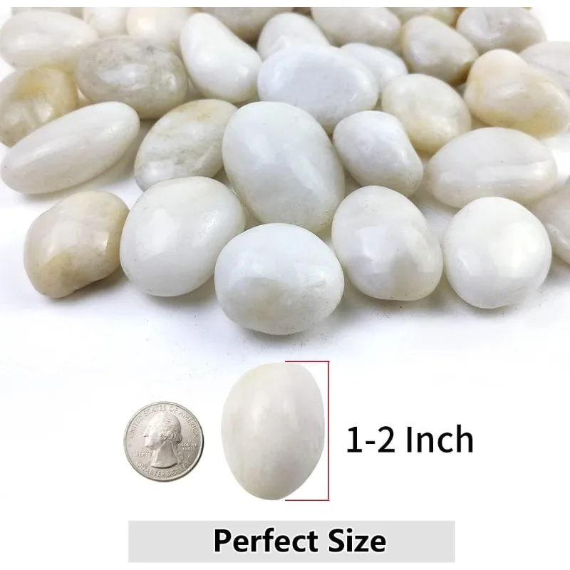 40lbs White River Rocks for Garden Landscaping, 1-2 Inch Natural Pebbles for Indoor Plants, High Polished Decorative Stones