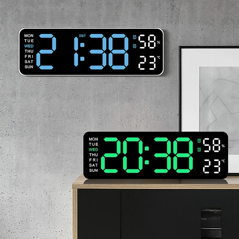 Multifunctional Electronic LED Table Clock with Time Week Temperature Display 2 Alarms 12/24 Hour Format Snooze Function