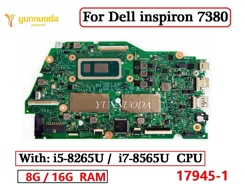 17945-1 For Dell inspiron 7380 Laptop Motherboard With i5-8265u  i7-8565u CPU 8GB 16GB RAM 100% Tested