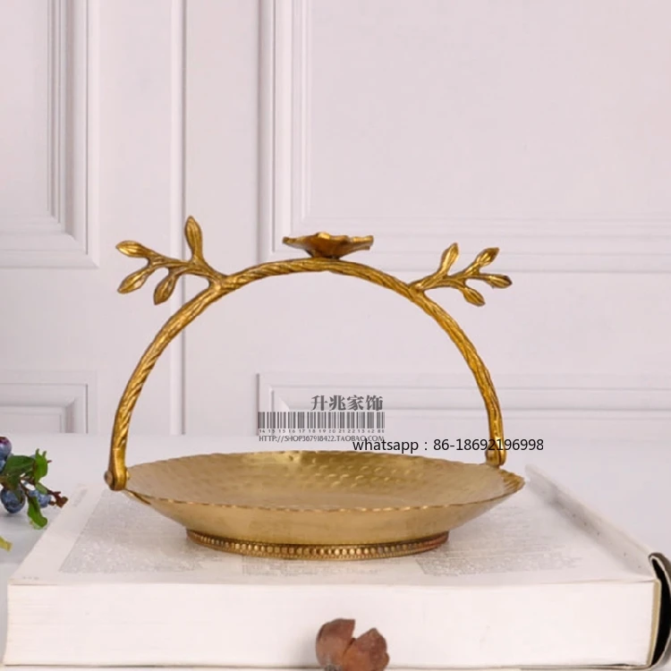India Imported Gold Nordic Style Brass Plum Blossom Olive Fruit Decoration Hand Basket Fruit Plate Soft Home Ornament