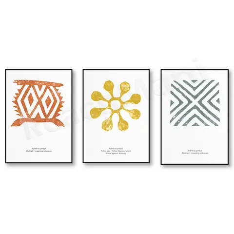Arte Ghanense, Decoração de Parede de Galeria Africana, Símbolos Adinkra, Impressão de Arte Tribal, Pôster Étnico Colorido