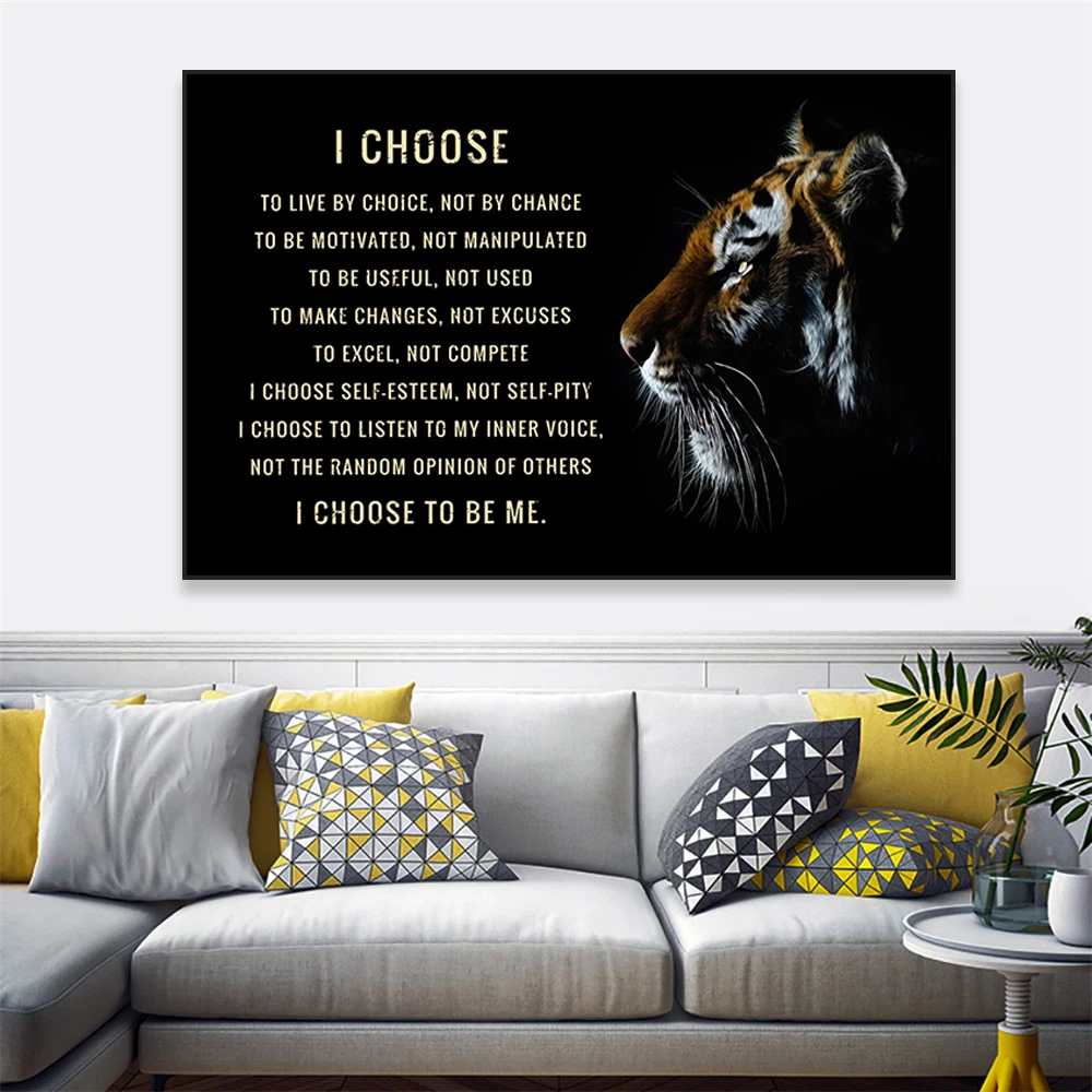 Tiger Art Poster Motivational Quote Poster Office Decor Print Modern Success Inspirational Quotes Black Canvas Painting