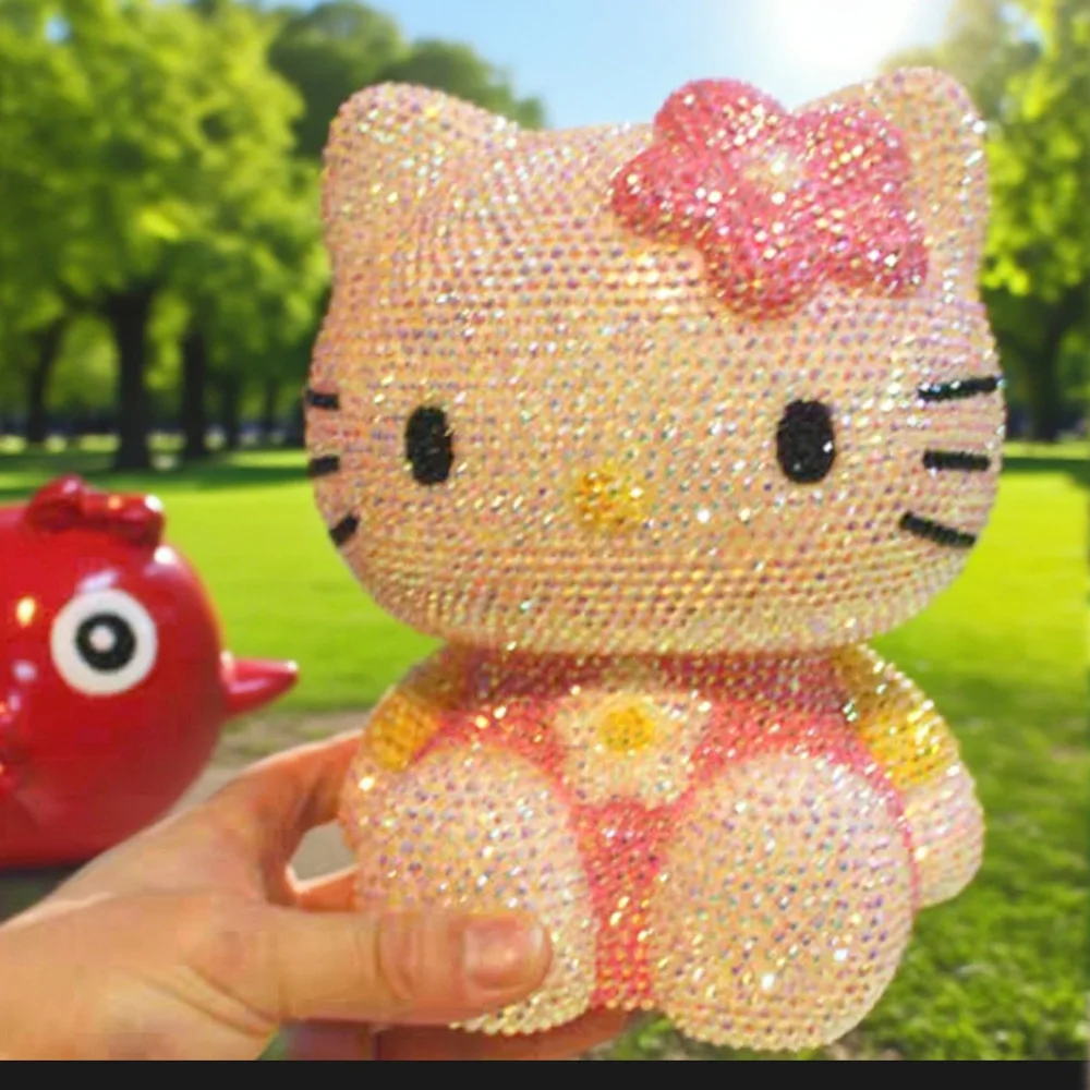 Desktop decora Hello kitty Handmade Coin Storage Box Rhinestones Crystal Bank Money Boxes Storage Kids Home Decor Money GiftWW33