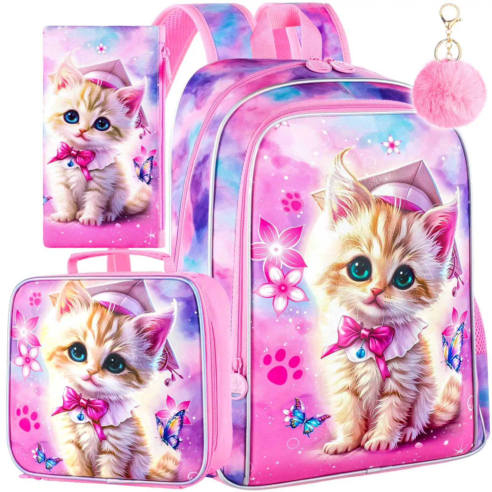 3pcs-girls-cat-bookbag-16-kids-backpackwith-lunch-box-water-resistant-school-bag-for-elementary-preschool-toddler